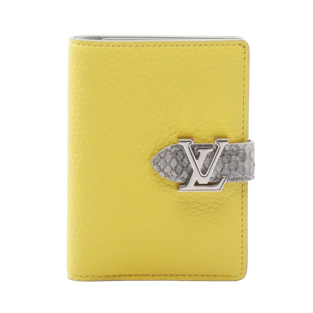Louis Vuitton LV Vertical Wallet Compact Tonic Lemon Bifold Leather Yellow Gray